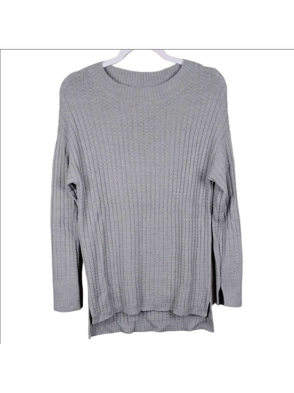 Ann Taylor Light Gray Wool Blend Crewneck Long Sleeve Ribbed Knit Tunic  Sweater
